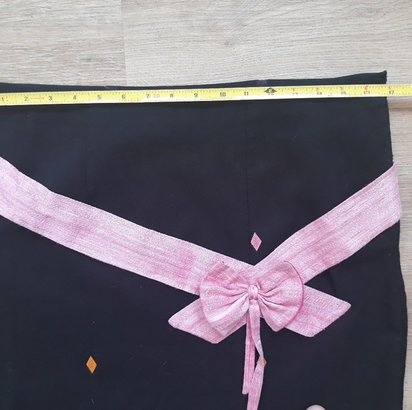 Handmade Black Midi Skirt + Pink Bow / Size XL 34" Embroidered Fish Skirt - Picture 4 of 15